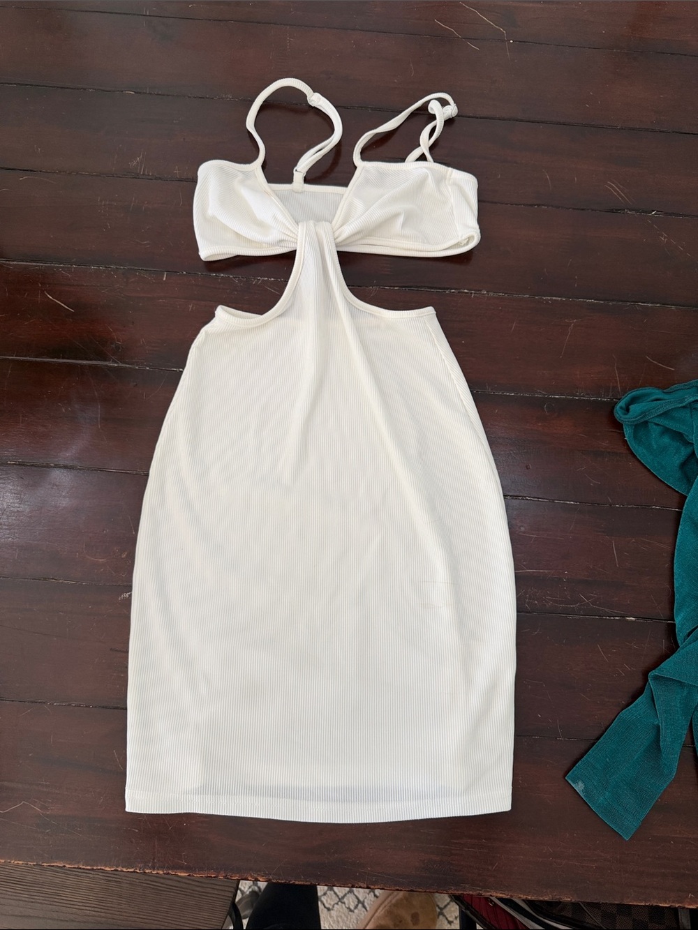 White Cutout Ribbed Bodycon Dress